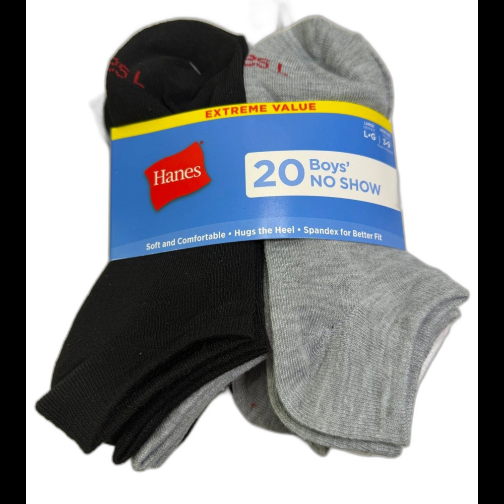 Hanes boys Super Value 20-pair No Show fashion Large, - Assorted